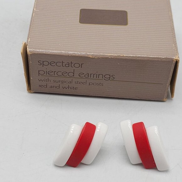 Vintage 1986 Avon Red White Spectator Lucite Beaded Earrings - Picture 3 of 5